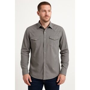 Blue Ranchwear Pearl Snap Western Shirt Gray Long Sleeve Cotton Men's XL